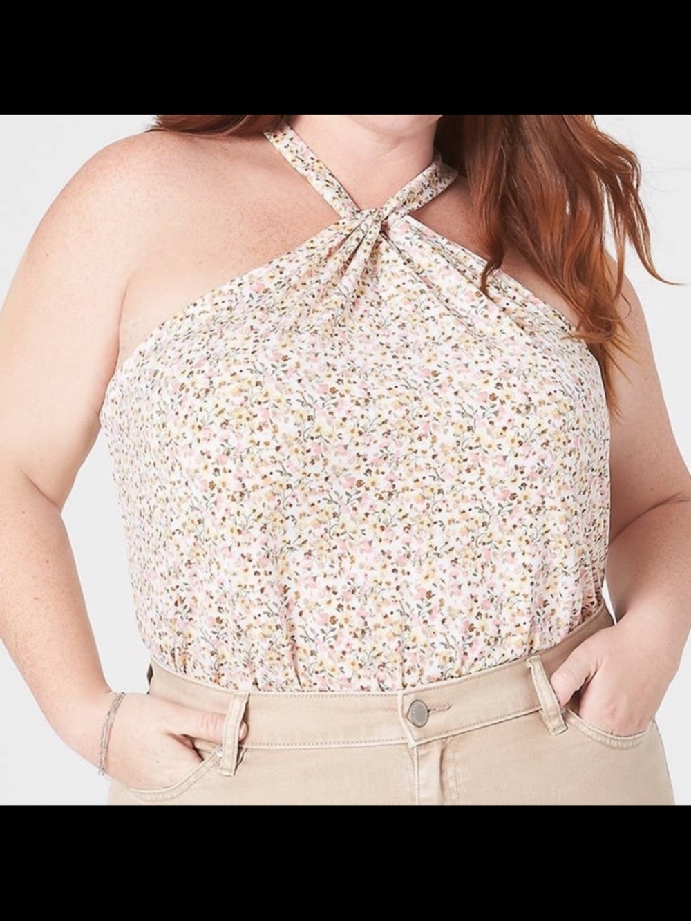 Lane Bryant Floral Halter Tank Top in Cream and Pink